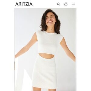 Wilfred Free Ribbed Cutout Mini Dress Size XSmall White Cap Sleeve Bodycon XS